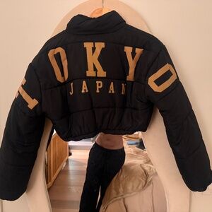 Edgy Puffer Jacket – Tokyo Japan Graphic, Perfect for Fall